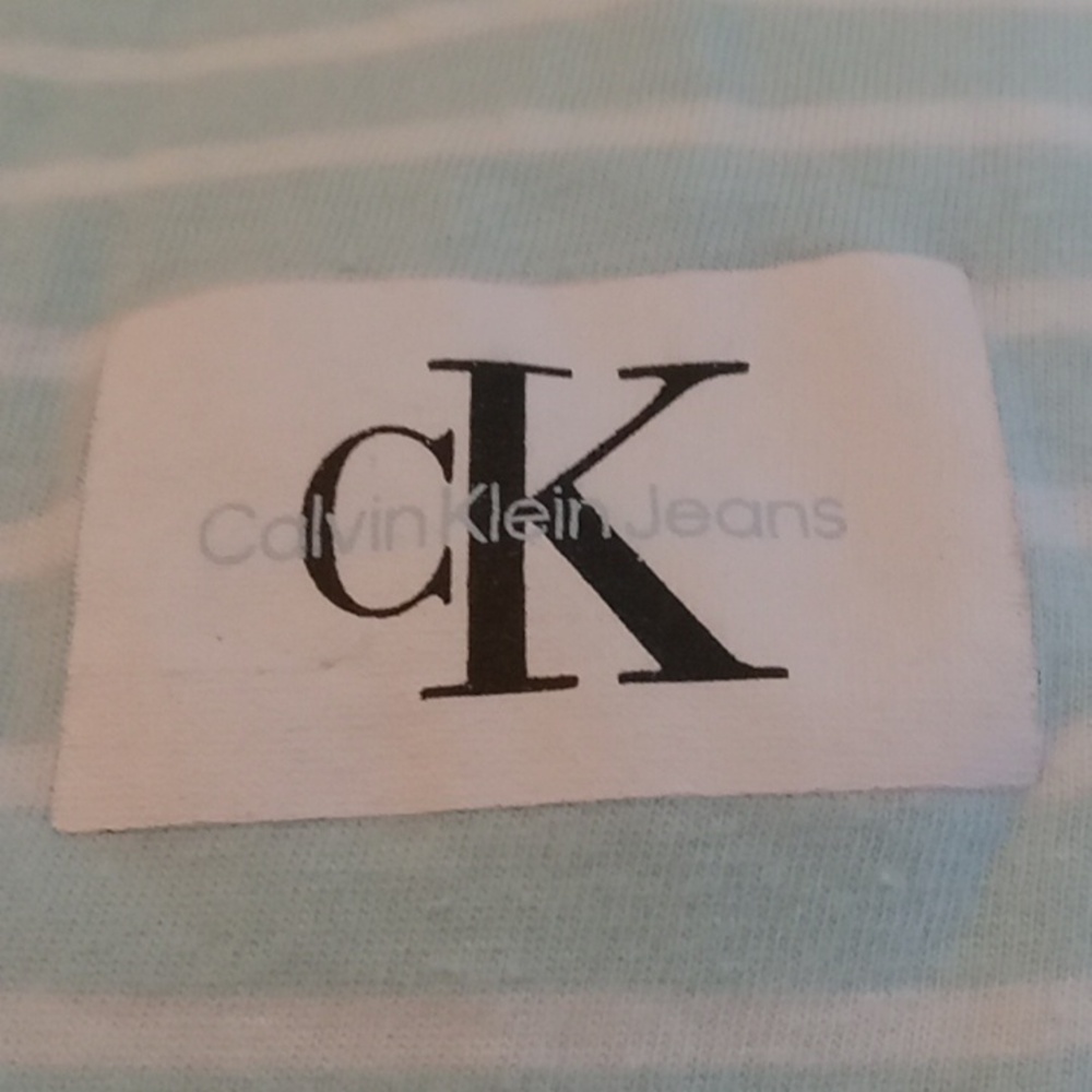 Calvin Klein Boy's Short Sleeve Shirt Size M (10-12) Teal Stripes - Picture 8 of 10